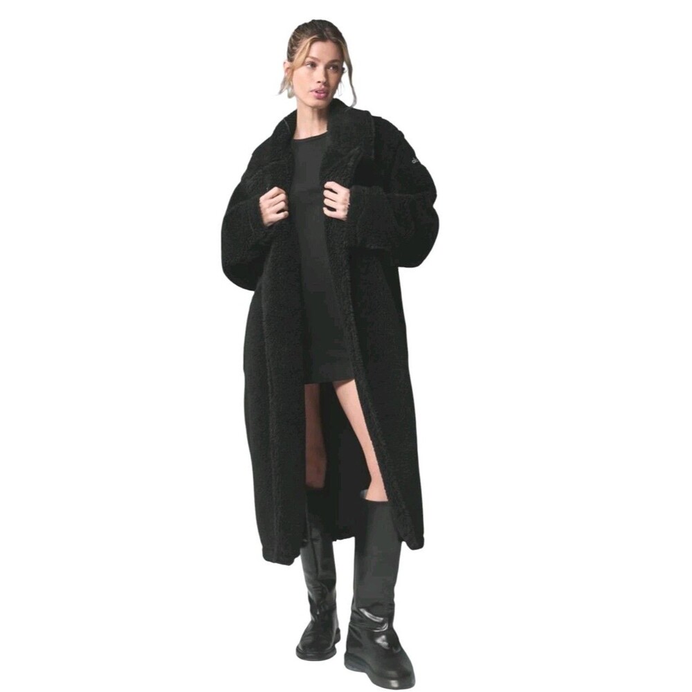 Zara Long Black Boucle Teddy Coat Women's Size Large 59